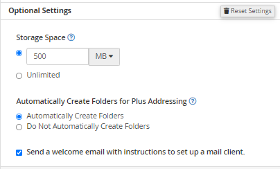 گزینه های دیگر در ایجاد حساب ایمیل اینفو روی سی پنل
