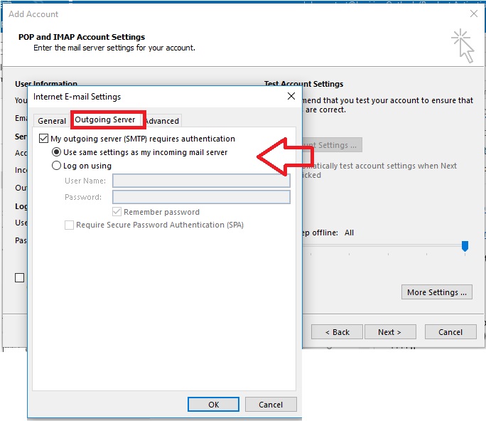 تنظیم اطلاعات سرور ایمیل شرکتی در Outlook
